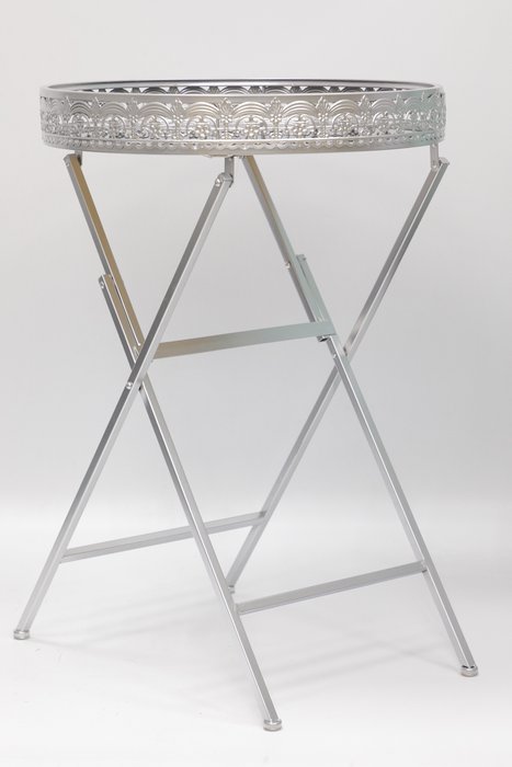 Сервировочный стол серебряного цвета со стеклянной столешницей - купить Сервировочные столики по цене 10395.0