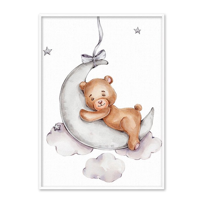 Постер на холсте в рамке Медвеженок на Луне 30х40 см