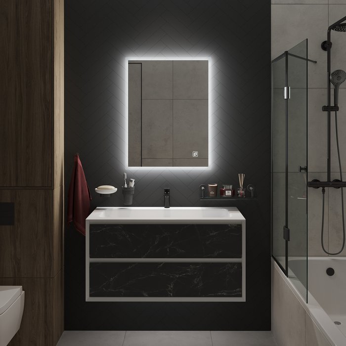 Настенное зеркало Стило 60х80 с LED-подсветкой - купить Настенные зеркала по цене 9565.0 Настенное зеркало Стило 60х80 с LED-подсветкой - купить Настенные зеркала по цене 9565.0
