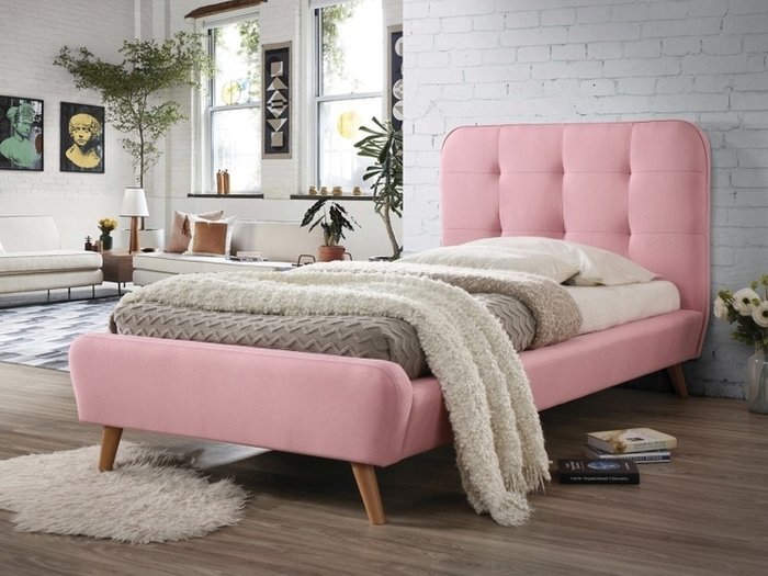 Кровать Tiffany 90х200 розового цвета без подъемного механизма - купить Кровати для спальни по цене 52405.0