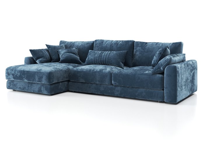 Угловой диван-кровать Шерлок с оттоманкой синего цвета