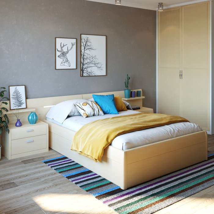 Кровать Илона 140х200 бежевого цвета с подъемным механизмом  - купить Кровати для спальни по цене 35605.0