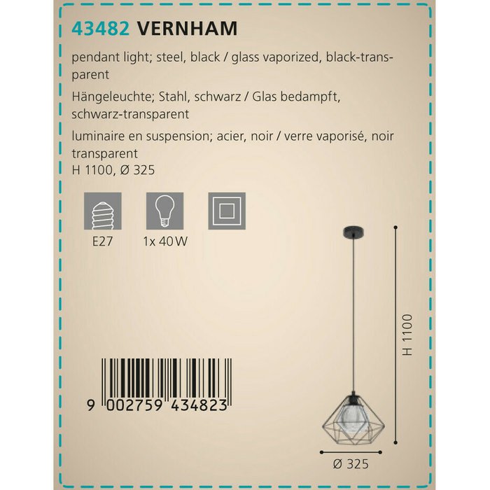 Подвесной светильник Vernham  дымчатого цвета - лучшие Подвесные светильники в INMYROOM