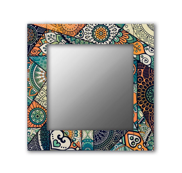 Настенное зеркало Зеленый калейдоскоп 50х65 оранжевого цвета - купить Настенные зеркала по цене 13190.0