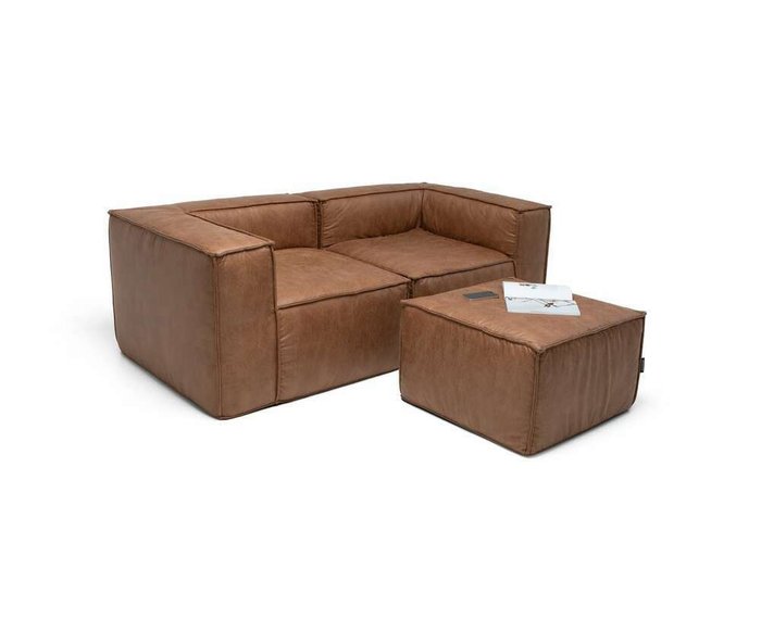 Модульный диван Комби коричневого цвета с пуфом