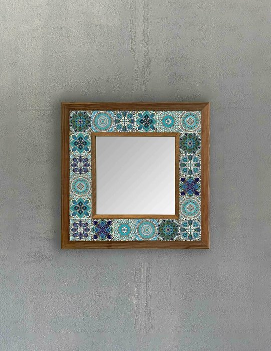 Настенное зеркало 33х33 с каменной мозаикой сине-голубого цвета - купить Настенные зеркала по цене 9840.0