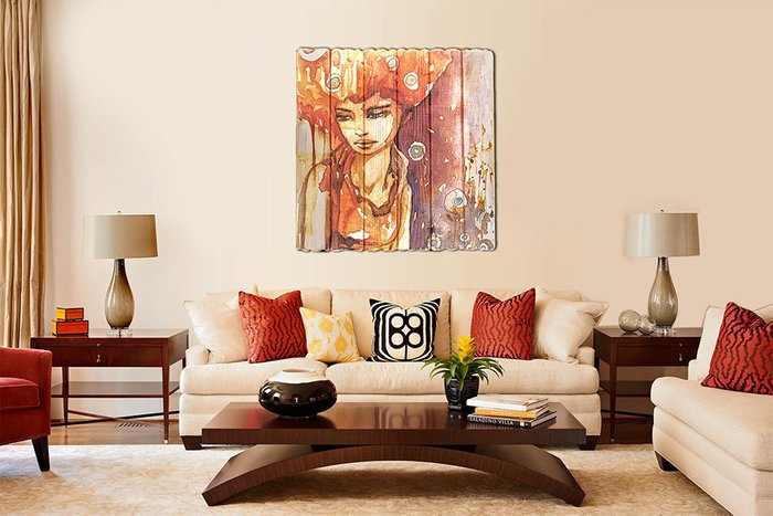 Картина на дереве Рыжая девушка 60х60 см - лучшие Декор стен в INMYROOM