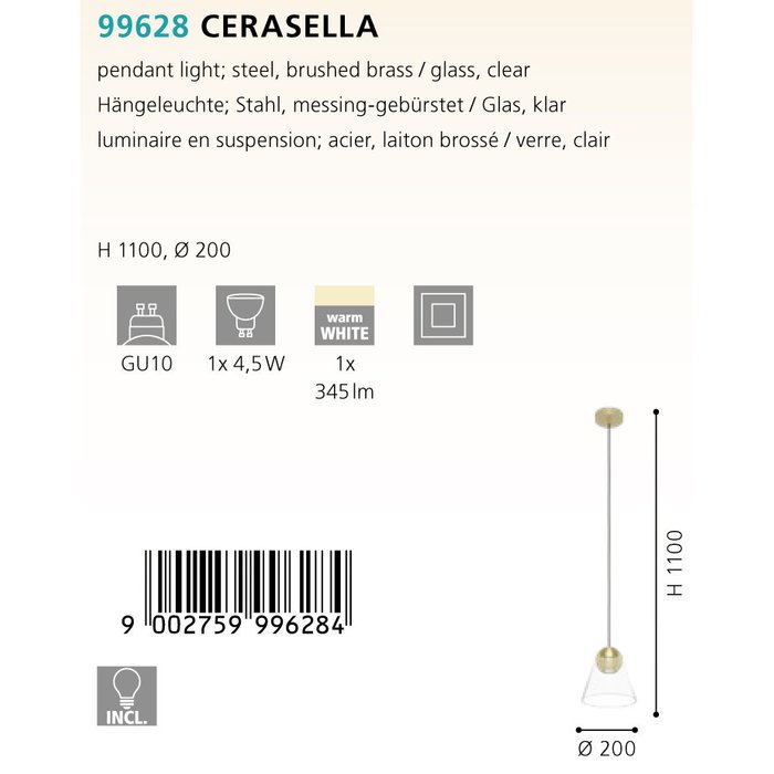 Подвесной светильник Cerasella с прозрачным плафоном - купить Подвесные светильники по цене 8790.0