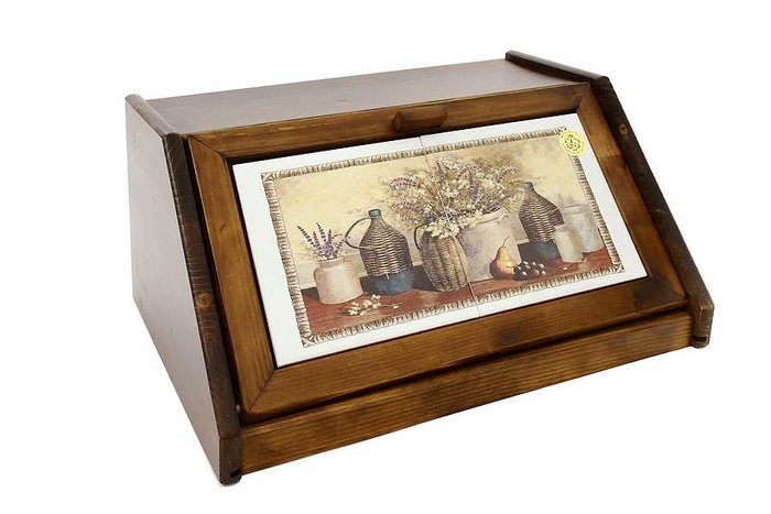 Деревянная хлебница Натюрморт с керамическими вставками