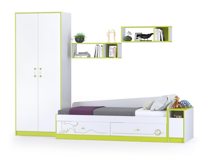 Детская спальня Альфа бело-зеленого цвета - купить Детские гарнитуры по цене 40221.0