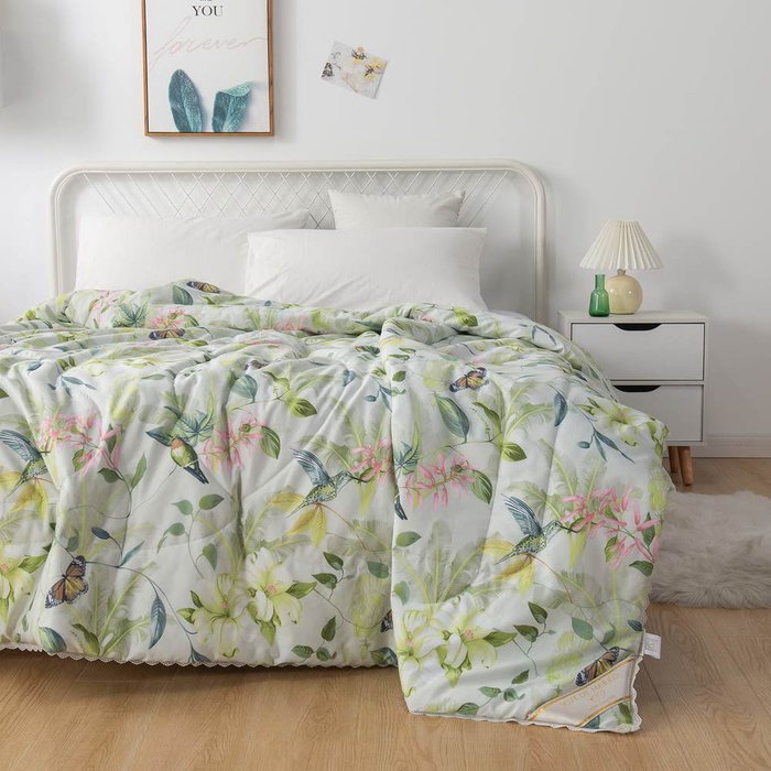 Одеяло Мирабелла 160х220 зелено-белого цвета - лучшие Одеяла в INMYROOM