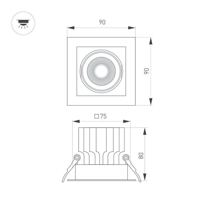 Встраиваемый светильник Arlight MS-VORTEX-BUILT-S90x90-12W Warm3000 (WH-WH, 40 deg, 230V) 057914 - купить Потолочные светильники по цене 5170.0