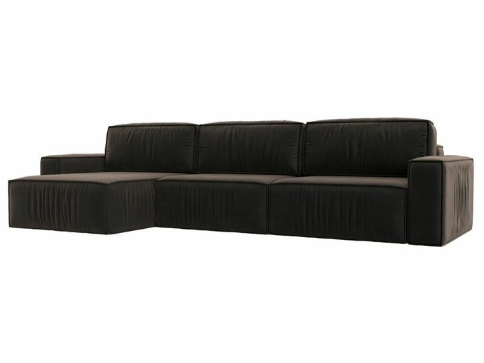 Угловой диван-кровать Прага Классик лонг темно-коричневого цвета левый угол