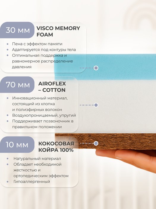 Матрац детский Memory Foamy 60х119 белого цвета - лучшие Беспружинные матрасы в INMYROOM