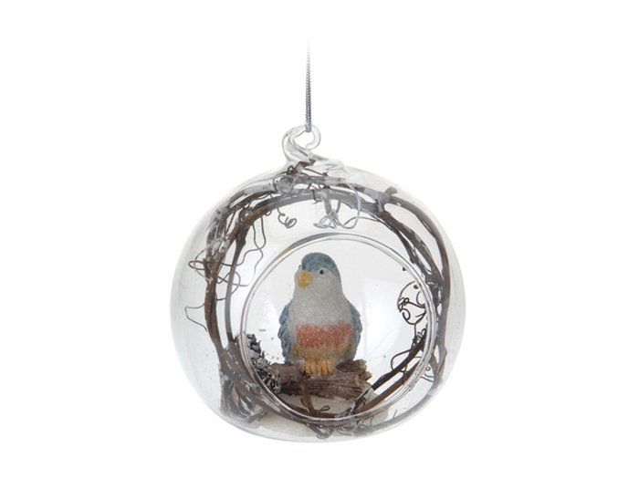 Елочный шар с Птичкой из пластика и стекла 