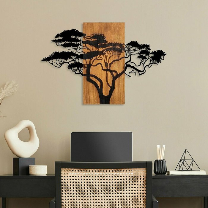 Настенный декор Дерево 90x58 черно-коричневого цвета - лучшие Декор стен в INMYROOM