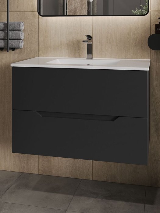 Подвесная тумба с раковиной Orange Лайн Li-80Tub+Ra черного цвета