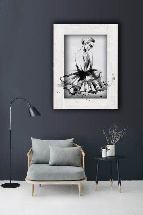 Картина с арт рамой Балерина 60х80 черно-белого цвета - купить Картины по цене 14390.0