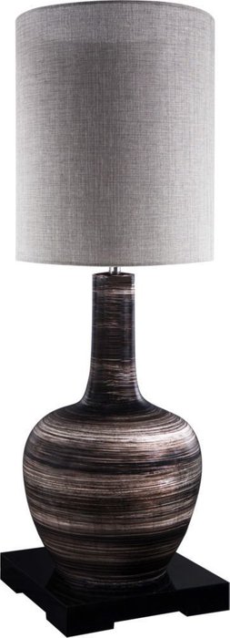 Настольная лампа из дерева и керамики с текстильным абажуром