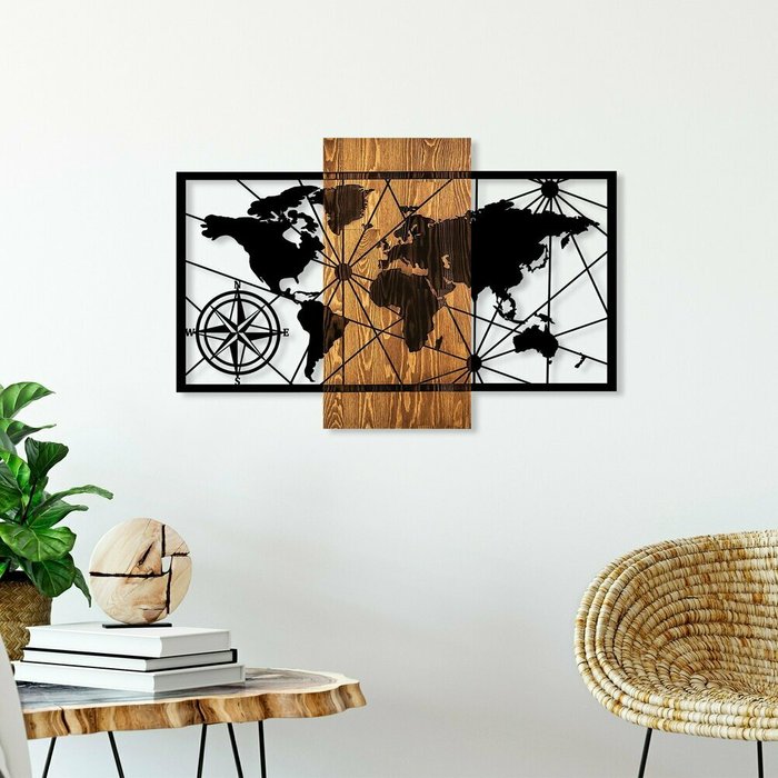 Настенный декор Карта 84x57 коричнево-черного цвета - лучшие Декор стен в INMYROOM