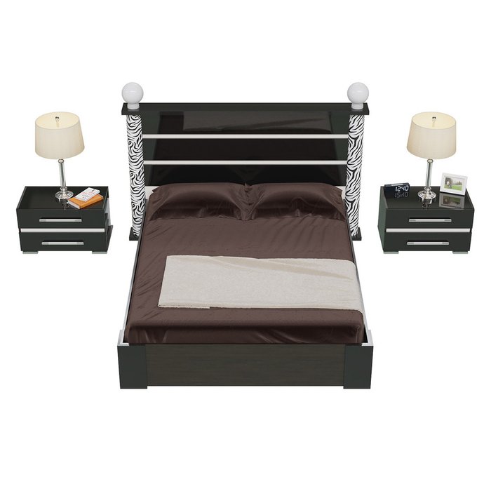 Спальня Сан-Ремо из кровати 160х200 и двух прикроватных тумб черного цвета - лучшие Спальные гарнитуры в INMYROOM