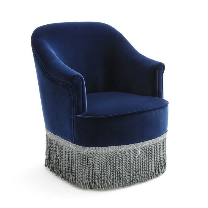 Кресло Ramona с бахромой темно-синего цвета