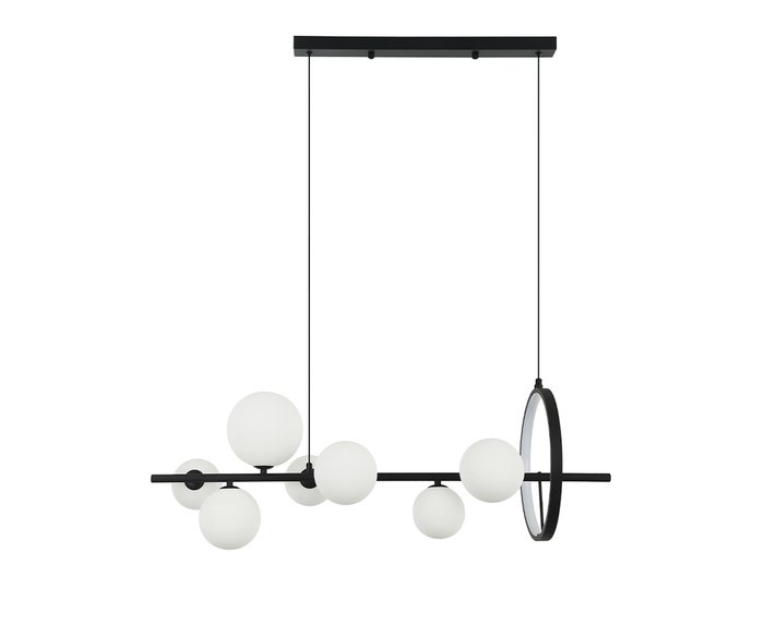 Люстра Иона черный  (плафоны белые матовые) w90*28 h150 G9 7*5W+ Led 17W (4000K) (Led) (лампами не комплектуется)