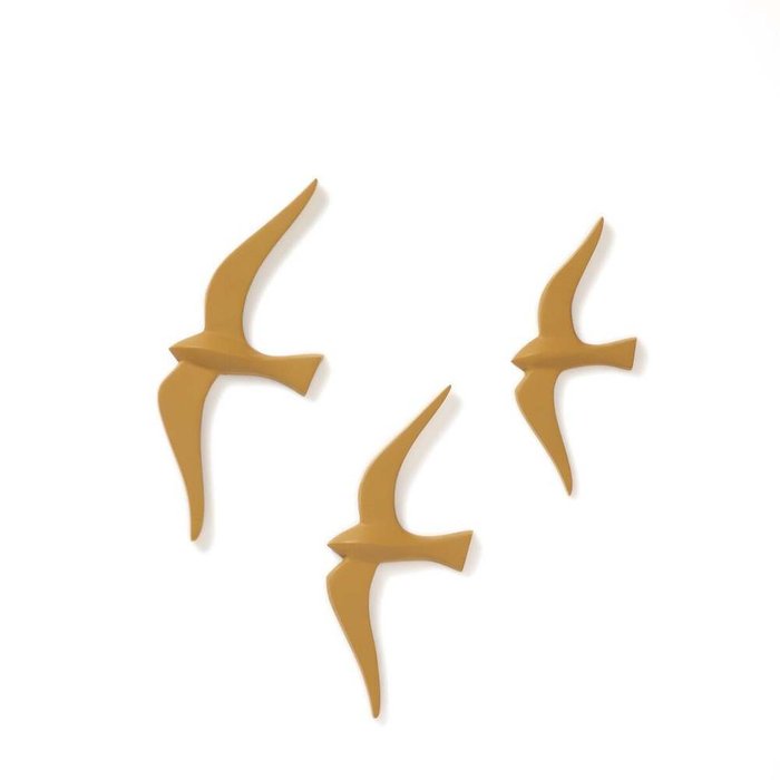 Комплект из трех настенных украшений птицы Tuga желтого цвета