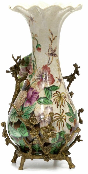 Фарфоровая ваза с птичкой бежево-зеленого цвета - купить Вазы  по цене 25191.0
