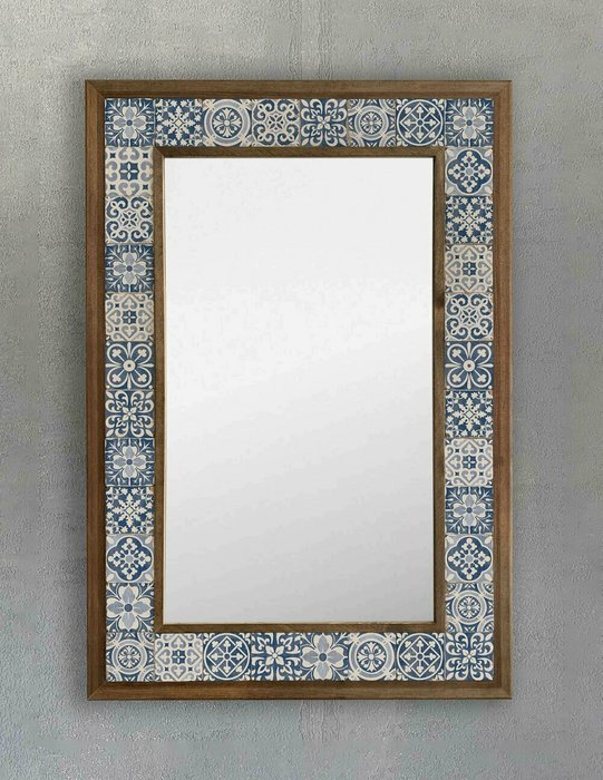 Настенное зеркало 43х63 с каменной мозаикой бело-синего цвета - купить Настенные зеркала по цене 22495.0
