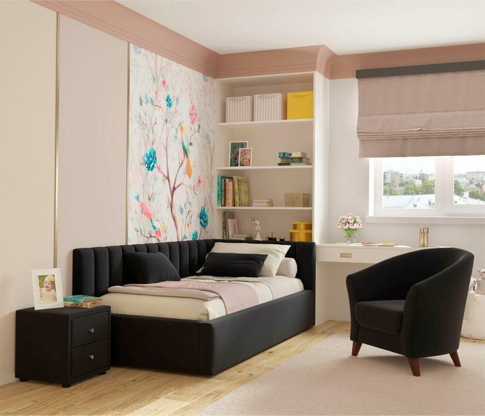 Кровать с подъемным механизмом и матрасом Milena 90х200 черного цвета - купить Кровати для спальни по цене 34290.0
