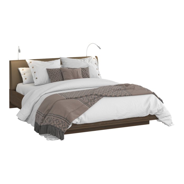 Кровать Сиена 140х200 коричневого цвета с двумя светильниками  - лучшие Кровати для спальни в INMYROOM