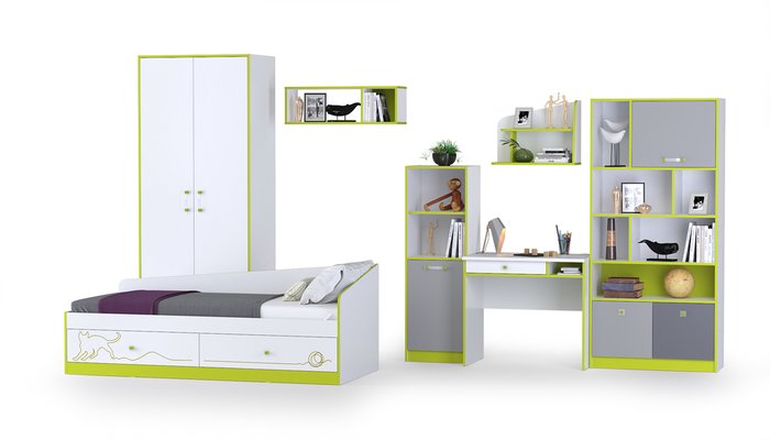 Мебель для детской комнаты Альфа № 24 бело-зеленого цвета - купить Детские гарнитуры по цене 58946.0