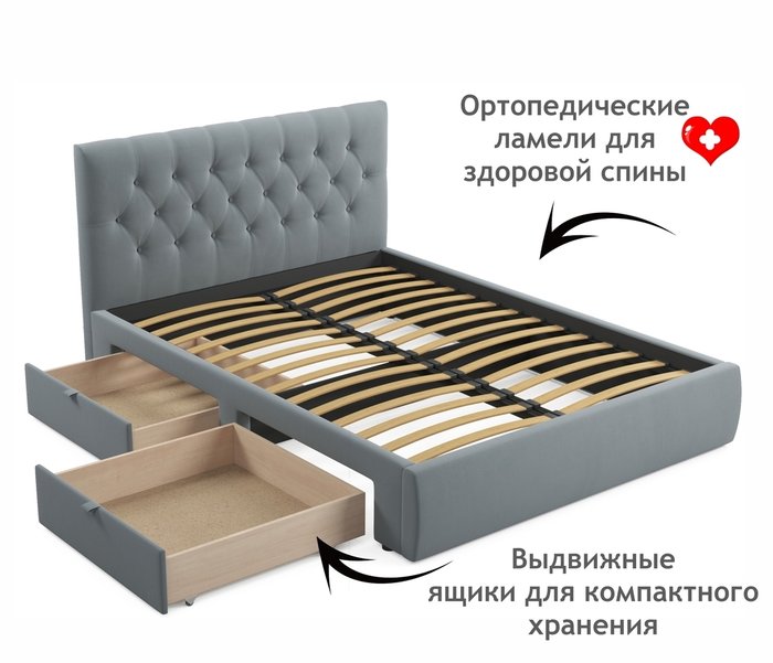 Кровать Verona 160х200 серого цвета без подъемного механизма - лучшие Кровати для спальни в INMYROOM