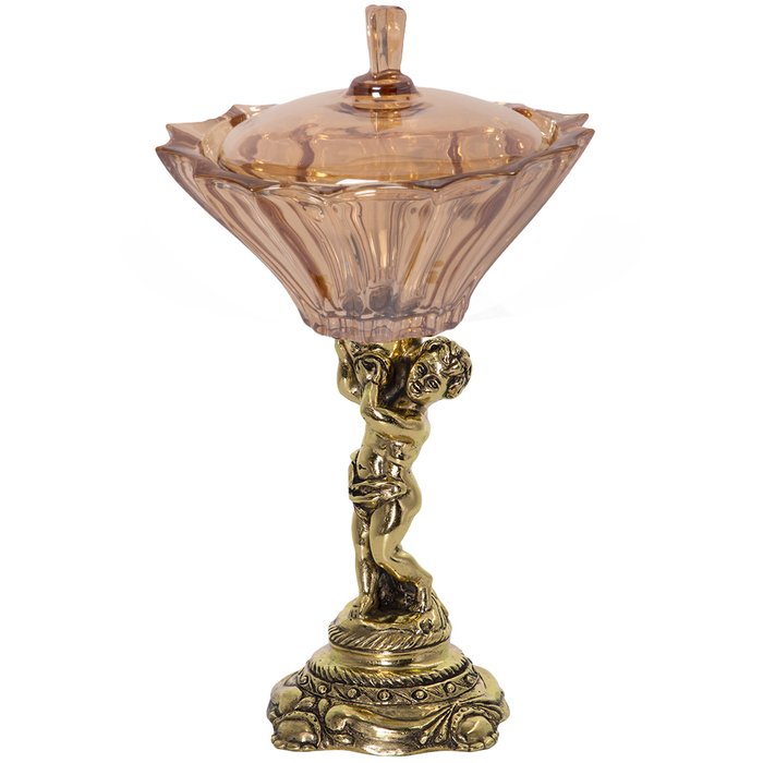 Фруктовница Путти с кувшином бронзового цвета со стеклянной чашей Голд 