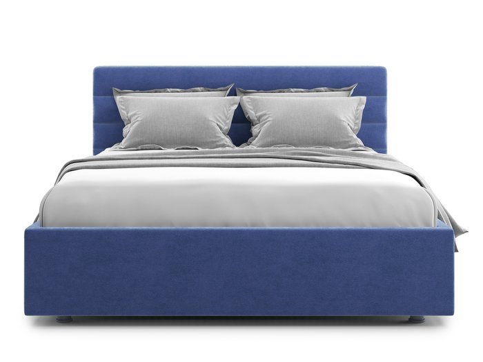 Кровать Karezza 180х200 в обивке из велюра синего цвета с подъемным механизмом - купить Кровати для спальни по цене 46800.0