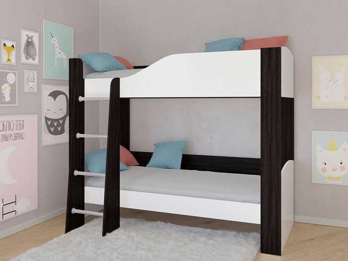 Двухъярусная кровать Астра 2 80х190 цвета Венге-белый - купить Двухъярусные кроватки по цене 16900.0
