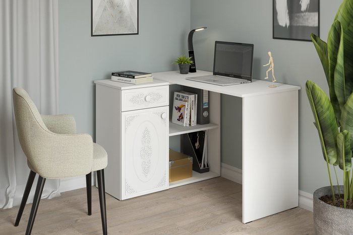 Стол угловой письменный Ассоль белого цвета - лучшие Письменные столы в INMYROOM