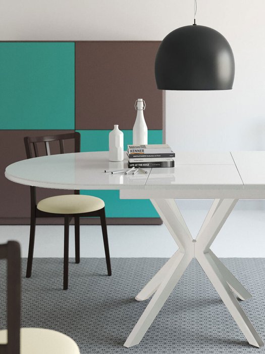 Стол обеденный раздвижной со стеклянной столишницей цвета белый сатин - купить Обеденные столы по цене 29910