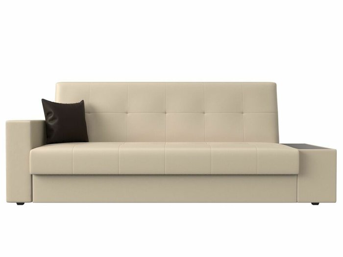 Диван-кровать Лига 020 бежевого цвета со столиком справа (экокожа) - купить Прямые диваны по цене 23999.0