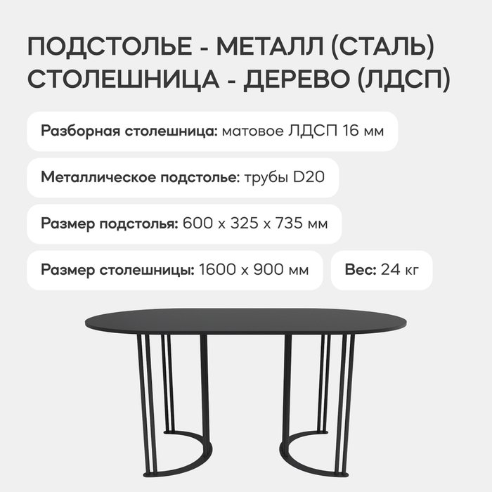 Обеденный стол Violur 160 с металлическим черным подстольем и черной столешницей - лучшие Обеденные столы в INMYROOM