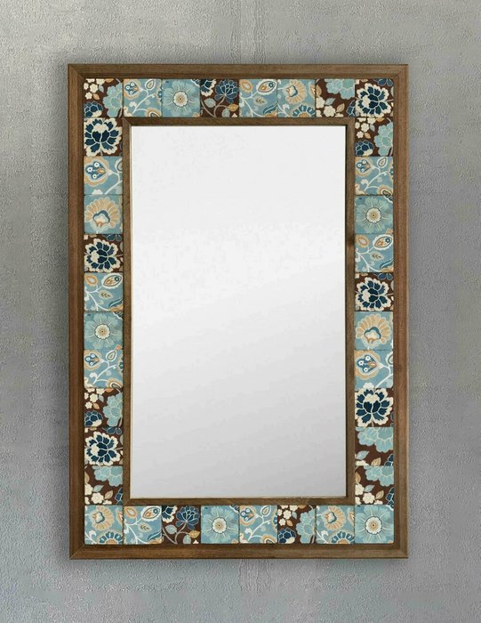 Настенное зеркало с каменной мозаикой 43x63 коричнево-голубого цвета  - купить Настенные зеркала по цене 22495.0