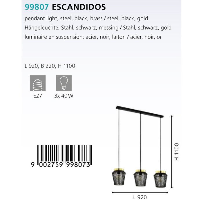 Люстра Eglo Escandidos 99807 - купить Подвесные люстры по цене 32990.0