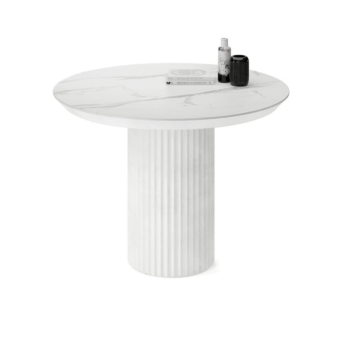 Обеденный стол раздвижной Нави белого цвета с рисунком под мрамор - лучшие Обеденные столы в INMYROOM