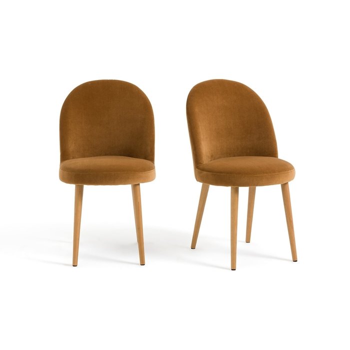 Комплект из двух велюровых стульев Ins желтого цвета