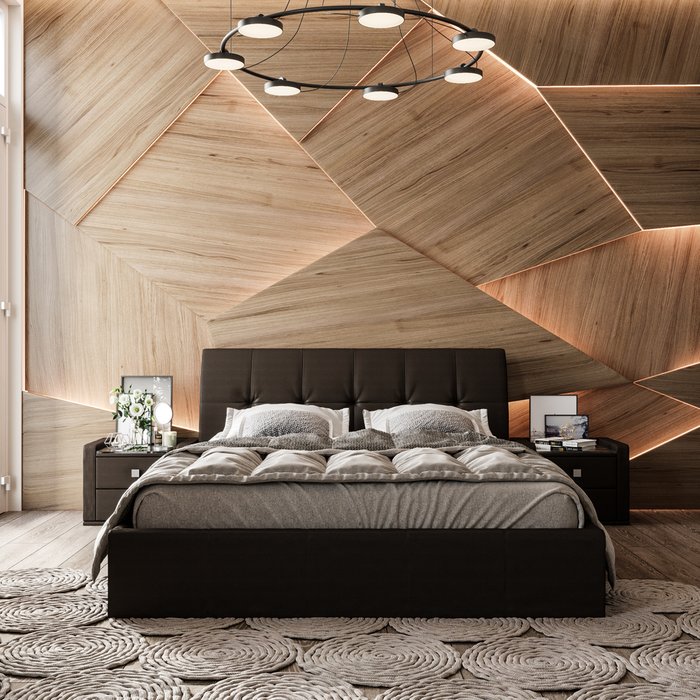 Кровать Инуа 180х200 черного цвета с подъемным механизмом  - купить Кровати для спальни по цене 41660.0