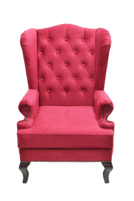 Каминное кресло с ушами в обивке из велюра красного цвета - лучшие Интерьерные кресла в INMYROOM
