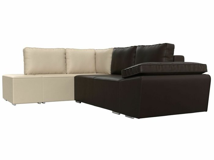 Угловой диван-кровать Хьюго бежево-коричневого цвета (экокожа) левый угол - лучшие Угловые диваны в INMYROOM