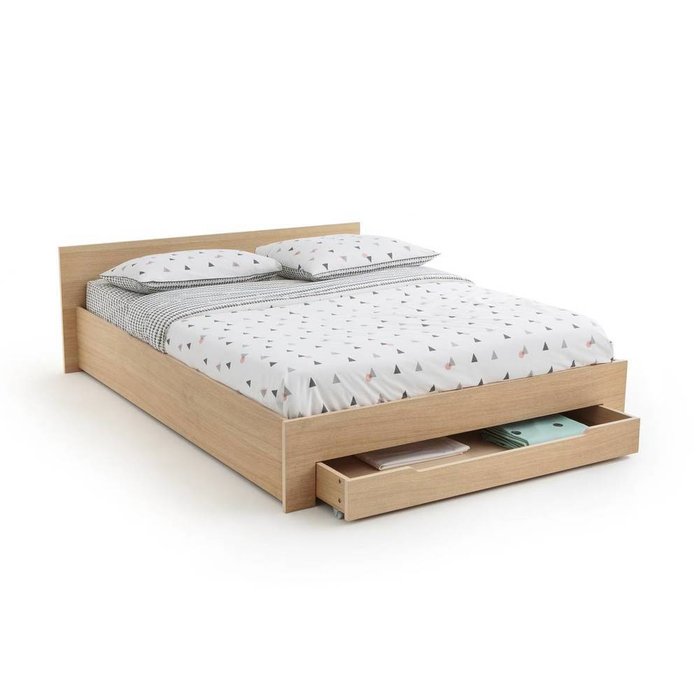 Кровать с каркасом для матраса и выдвижным ящиком Crawley 140х190 бежевого цвета - лучшие Кровати для спальни в INMYROOM