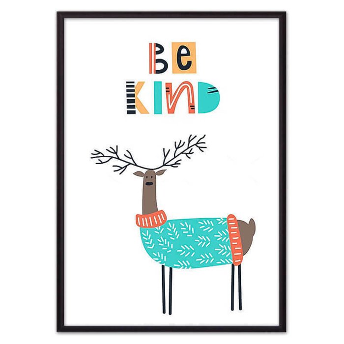 Постер в рамке Олень "Be kind" 21х30 см